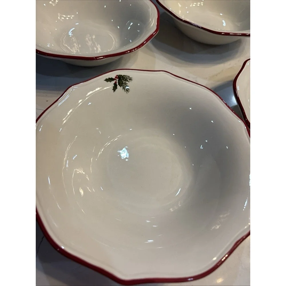 3- BETTER HOMES GARDENS RED HOLIDAY POINSETTIA CEREAl BOWL PORCELAIN 7.5